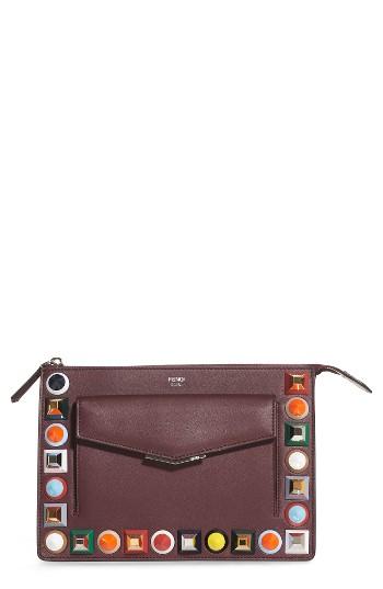 Women's Fendi Mini Studded Leather Zip Pouch - Burgundy