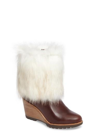 Women's Sorel Park City Faux Fur Wedge Bootie .5 M - Brown