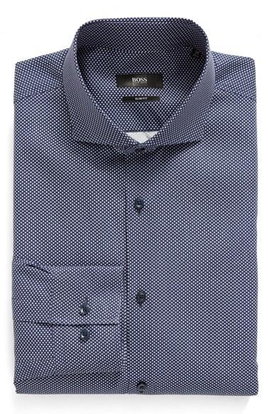 Men's Boss Slim Fit Geometric Dress Shirt - Blue