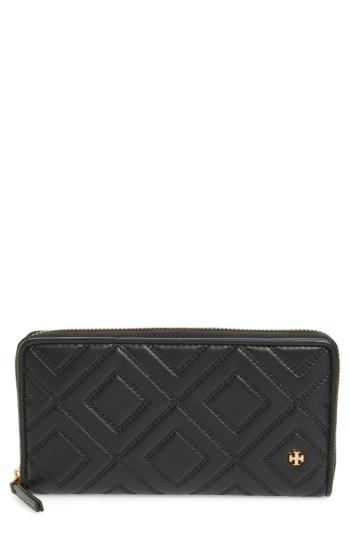 Women's Tory Burch Louisa Embossed Lambskin Leather Continental Wallet - Black