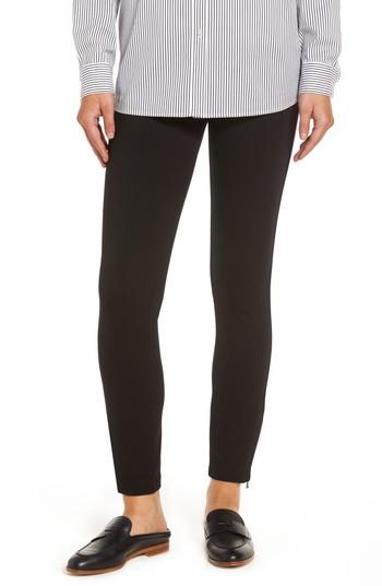 Petite Women's Nydj Zip Ankle Ponte Leggings P - Black
