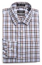 Men's Nordstrom Men's Shop Smartcare(tm) Traditional Fit Plaid Dress Shirt 33 - Brown
