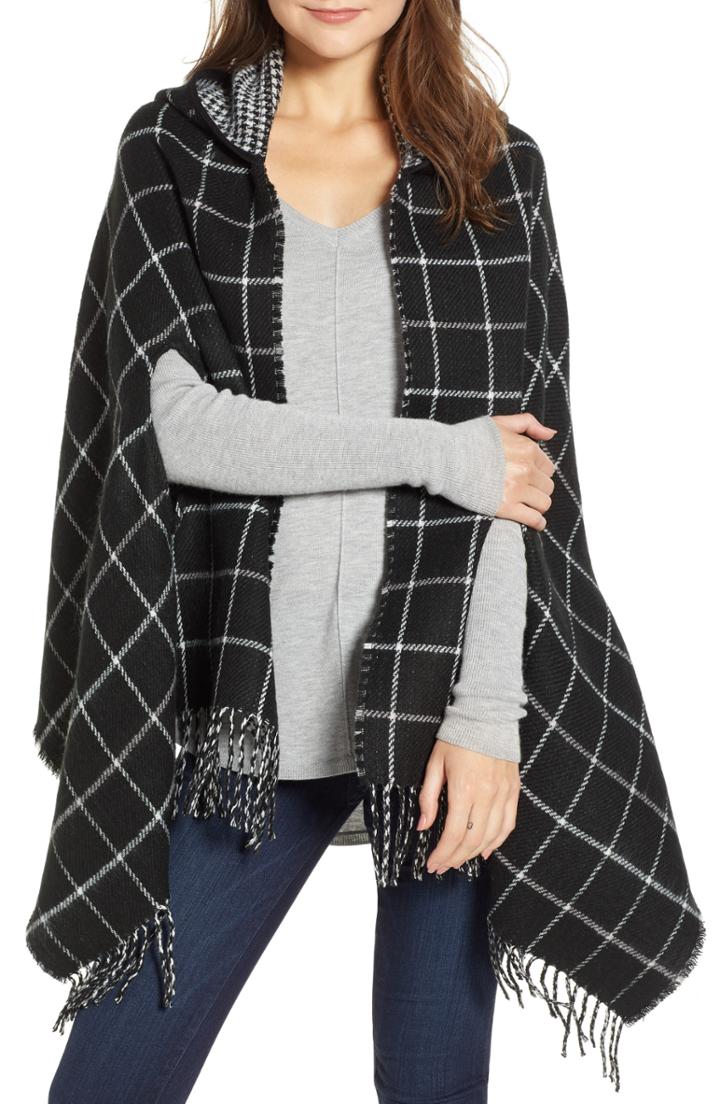 Women's Trouve Reversible Hooded Cape, Size - Black
