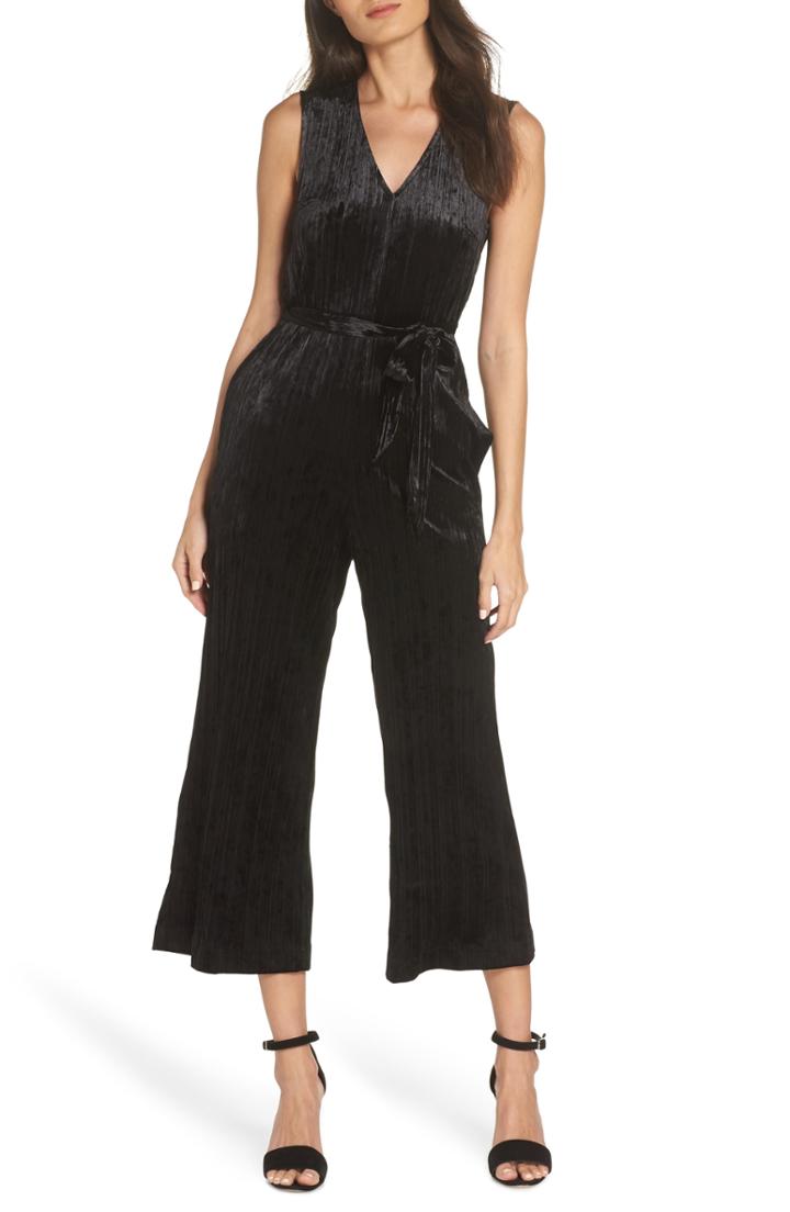 Women's Caara Crop Velvet Jumpsuit - Black