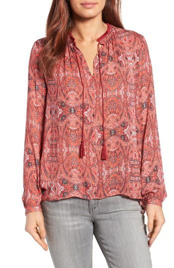 Women's Lucky Brand Print Split Neck Blouse - Red