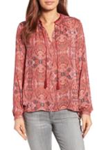 Women's Lucky Brand Print Split Neck Blouse - Red