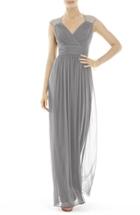 Women's Alfred Sung Shirred Chiffon Cap Sleeve Gown - Metallic