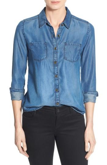 Women's Caslon Long Sleeve Denim Shirt, Size - Blue