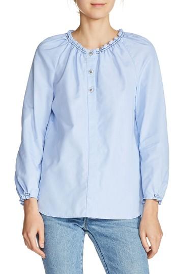 Women's Maje Smocked Cotton Shirt - Blue