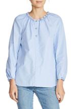 Women's Maje Smocked Cotton Shirt - Blue