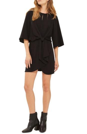 Women's Topshop Tie Front Minidress Us (fits Like 0-2) - Black