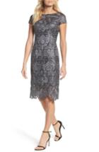 Women's La Femme Lace Bateau Neck Dress - Metallic