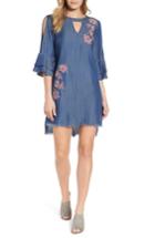 Women's Billy T Embroidered Chambray Keyhole Dress - Blue