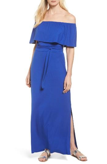 Petite Women's Loveappella Jersey Off The Shoulder Maxi Dress P - Blue