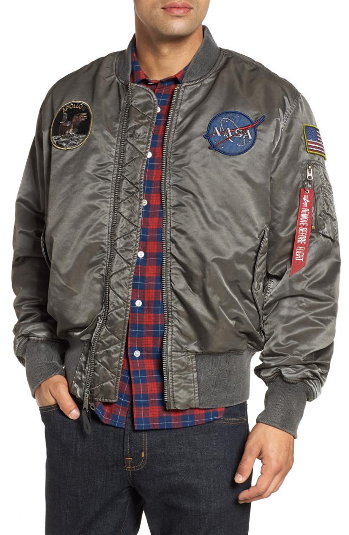 Men's Alpha Industries Nasa Ma-1 Apollo Battleworn Reversible Bomber Jacket, Size - Grey