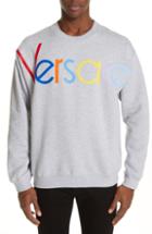 Men's Versace Multicolor Logo Applique Sweatshirt - Grey