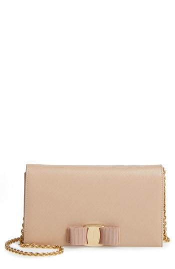 Women's Salavatore Ferragamo Vara Leather Wallet On A Chain - Beige