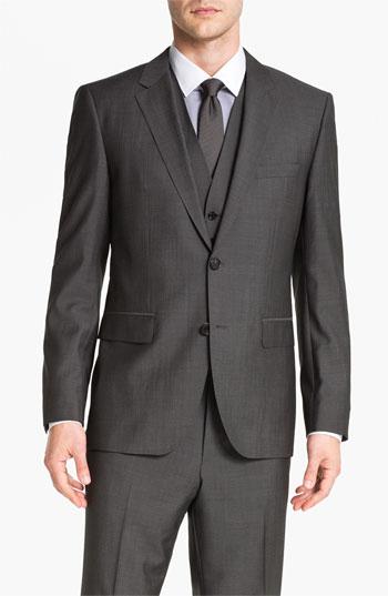 Boss Black 'james/sharp' Trim Fit Three Piece Suit Grey Herringbone 42s