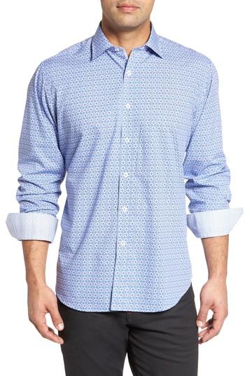 Men's Bugatchi Classic Fit Medallion Print Sport Shirt, Size - Blue