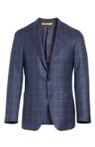 Men's Canali Classic Fit Wool Blend Windowpane Sport Coat Us / 52 Eu R - Blue
