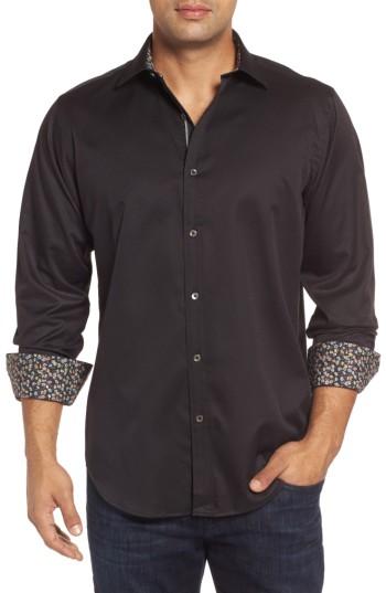 Men's Bugatchi Classic Fit Diamond Jacquard Sport Shirt - Black