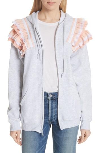 Women's Paradised Ruffle Trim Hoodie - Grey