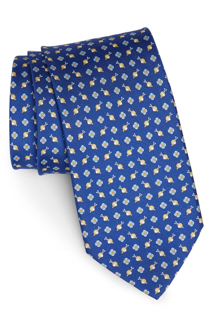 Men's Salvatore Ferragamo Giuly Print Silk Tie, Size - Blue