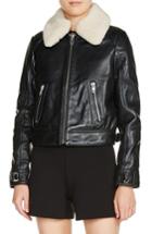 Women's Maje Genuine Shearling Collar Leather Aviator Jacket