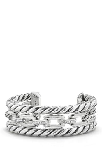 Women's David Yurman Wellesley Link Chain Three-row Cuff With Diamonds