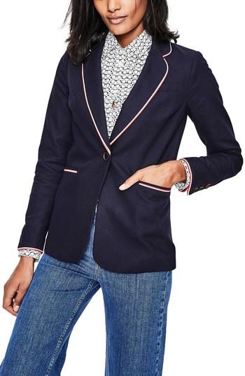 Women's Boden Tipped Cotton Blazer - Blue