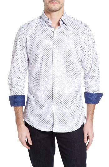 Men's Stone Rose Polka Dot Paisley Sport Shirt - White