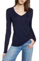 Women's Halogen Cotton Blend V-neck Sweater, Size - Blue