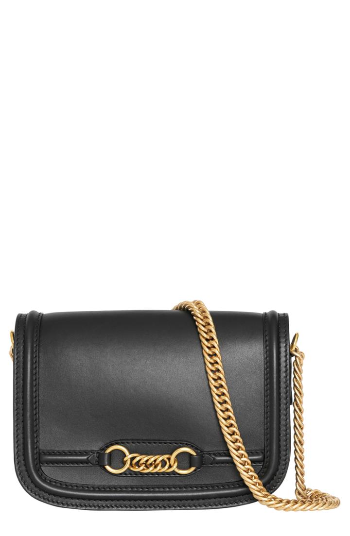 Burberry Link Flap Leather Crossbody Bag - Black