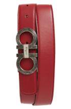 Men's Salvatore Ferragamo Etched Double Gancio Reversible Leather Belt - Red/ Black