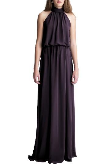 Women's #levkoff High Neck Chiffon A-line Gown - Purple