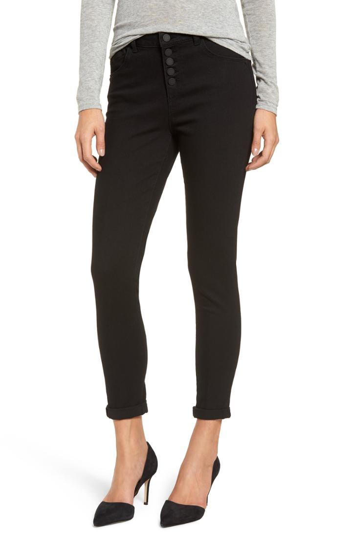 Women's Wit & Wisdom High Waist Button Fly Skinny Ankle Jeans - Black