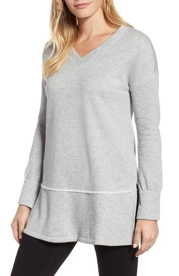 Women's Caslon Keyhole Back V-neck Tunic, Size - Grey