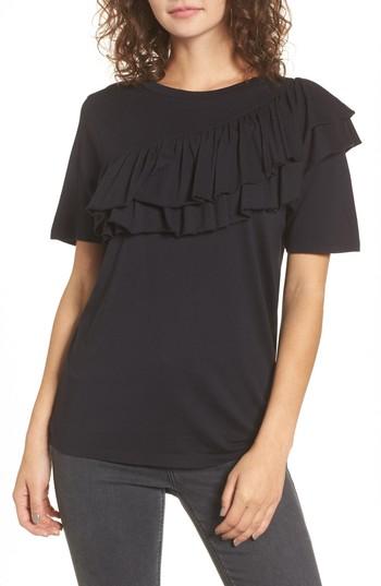 Women's Bp. Asymmetrical Ruffle Tee, Size - Black