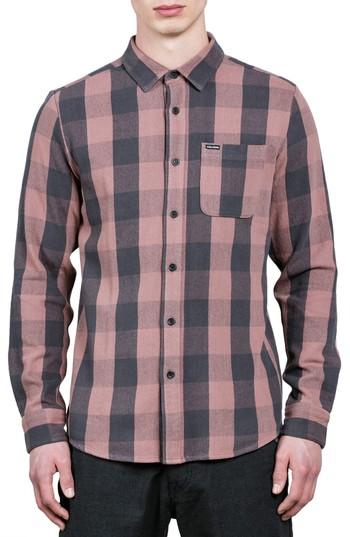 Men's Volcom Invert Check Flannel Shirt, Size - Brown