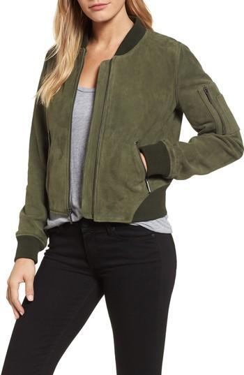 Women's Kenneth Cole New York Crop Suede Bomber Jacket - Green