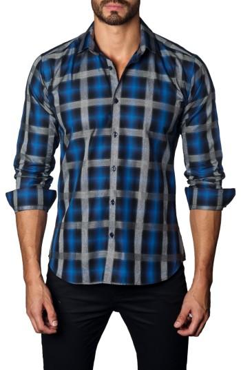 Men's Jared Lang Trim Fit Oversize Check Sport Shirt, Size - Blue