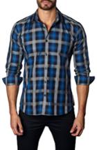 Men's Jared Lang Trim Fit Oversize Check Sport Shirt, Size - Blue