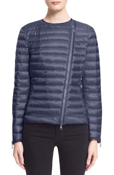 Women's Moncler 'amey' Water Resistant Short Biker Down Jacket - Blue