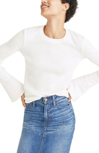 Women's Madewell Ruffle Cuff Ribbed Top - White