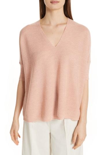 Women's Eileen Fisher Merino Wool Three Quarter Sleeve Sweater, Size - Pink