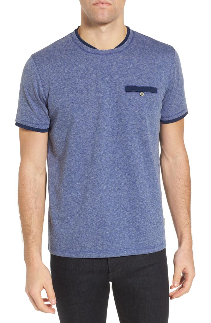 Men's Ted Baker London Climb Mouline Layered Pocket T-shirt (l) - Blue