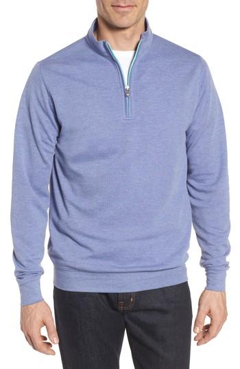 Men's Peter Millar Crown Comfort Jersey Quarter Zip Pullover, Size - Purple