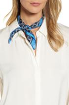 Women's Tory Burch Letter Check Silk Neckerchief, Size - Blue
