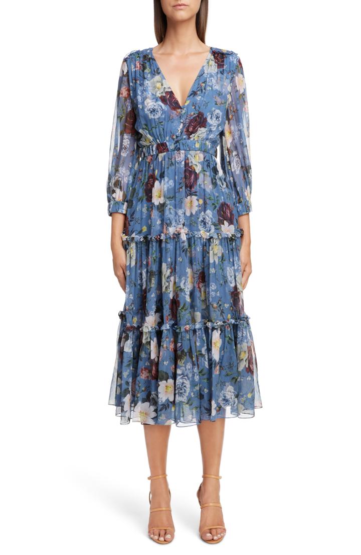 Women's Erdem Floral Silk Tiered Midi Dress