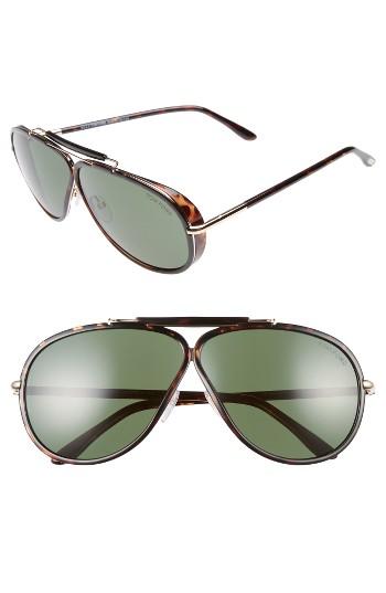 Women's Tom Ford Cedric 65mm Aviator Sunglasses - Rose Gold/ Havana/ Green Smoke